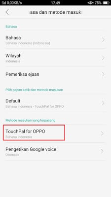 menu touchpal for oppo