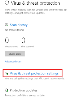 membuka virus and threat protections settings