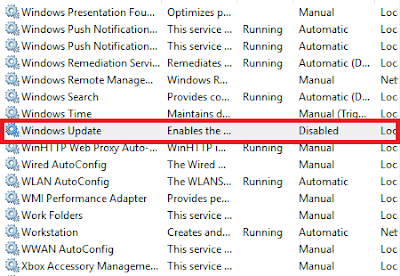 mematikan services windows update secara permanen