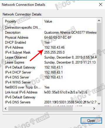 ip address di network connection details