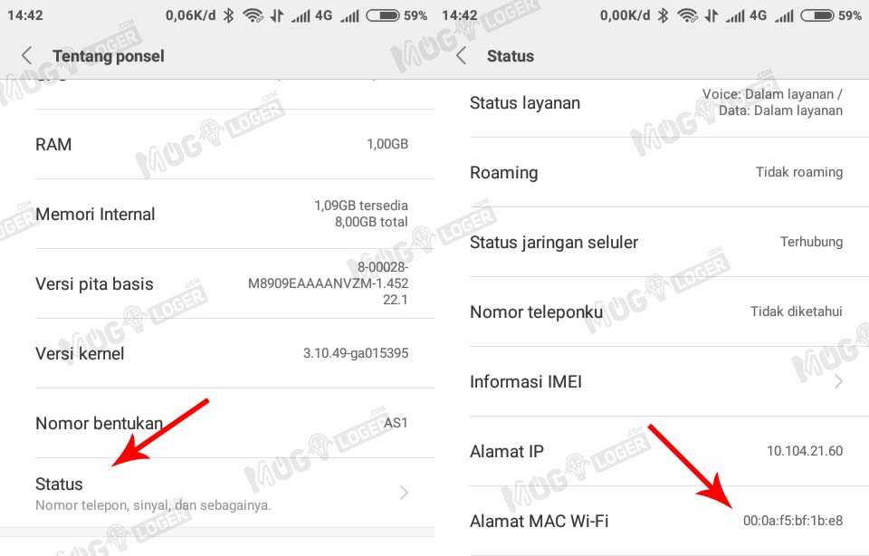 cara mengecek informasi telepon mac address