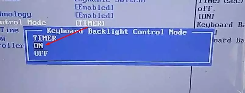 Pilih Mode ON untuk Keyboard Backlight Control Toshiba