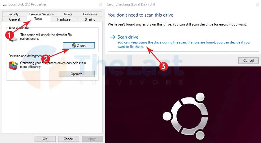 Scan Drive menggunakan Windows Error Checking Disk