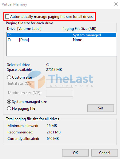Automatically Manage Paging File Size For All Drive