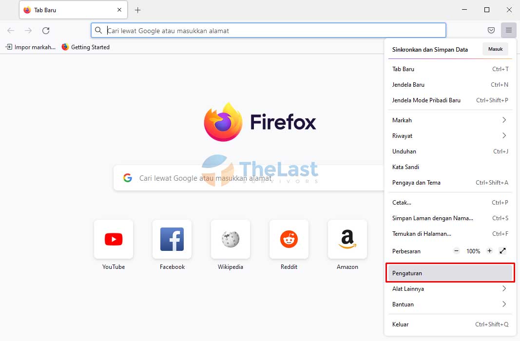 Klik Pengaturan Firefox