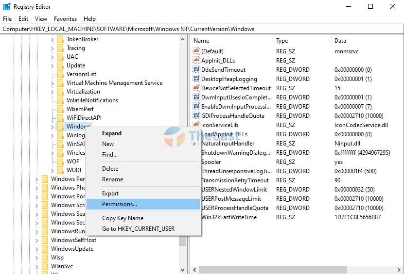 Klik Permissions Windows Registry Editor