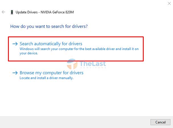 Klik opsi Search Automatically For Drivers Vga