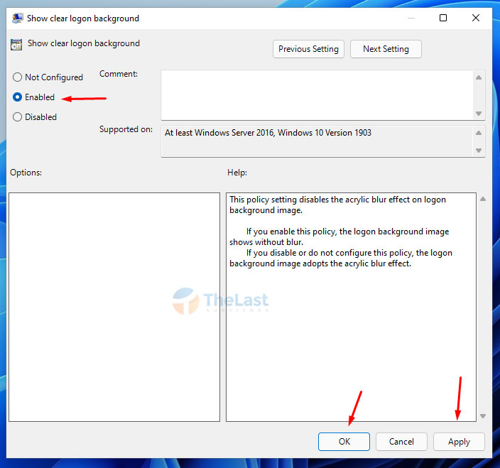 Enabled untuk Menonaktifkan Blur Lock Screen Windows 11