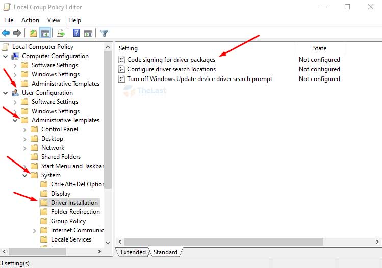 Klik Code signing for device drivers package