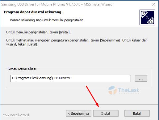 Klik opsi Install Samsung USB Driver