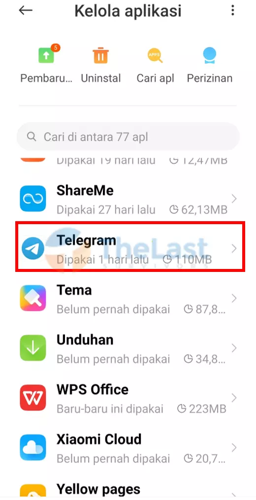 Pilih Telegram di Xiaomi
