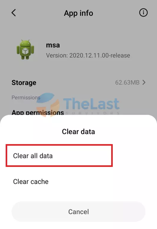 Tap Clear All Data MSA
