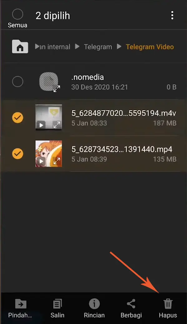 Hapus Video Telegram