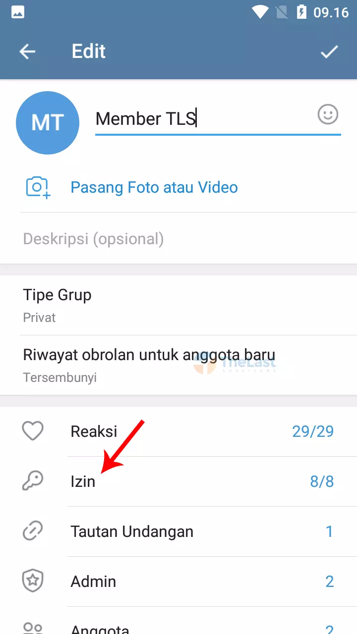 Pilih Menu Izin Grup Telegram