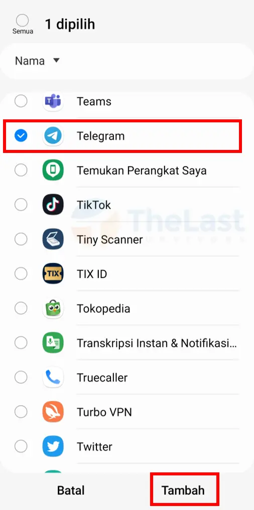 Tambah Aplikasi Telegram