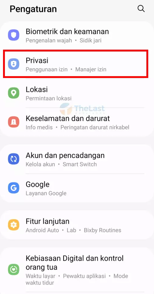 Buka Menu Privasi