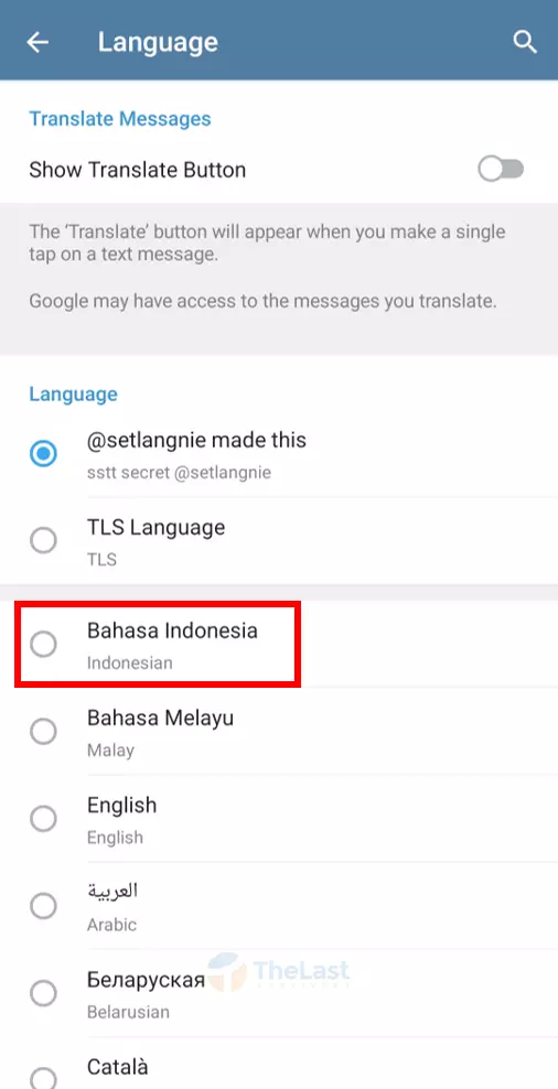 Pilih Bahasa Indonesia Telegram