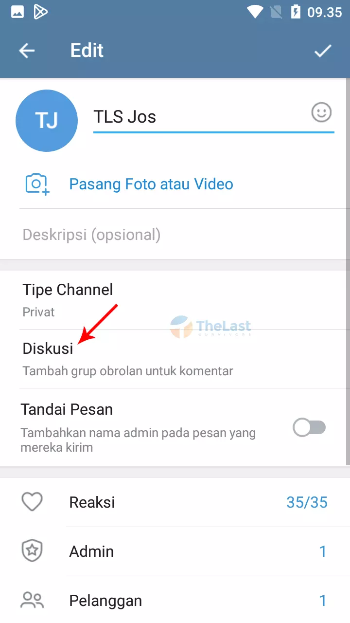 Pilih Diskusi Pengaturan Channel Telegram