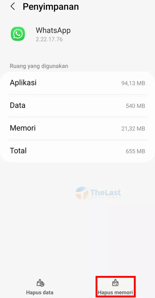 Pilih Hapus Memori Cache Whatsapp
