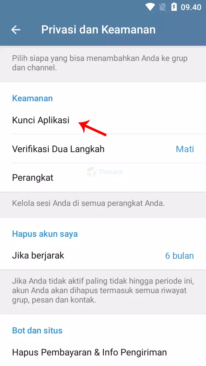 Pilih Menu Kunci Aplikasi di Telegram