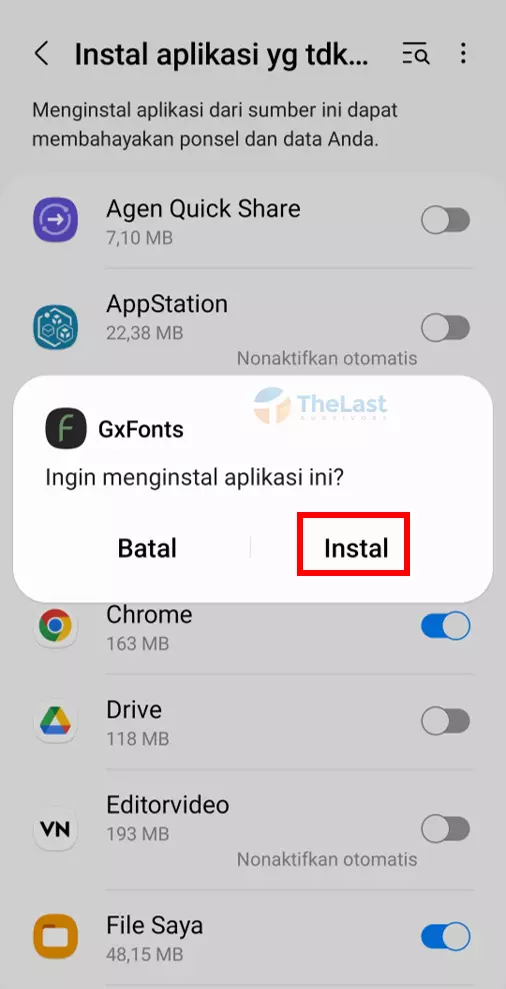 Instal Aplikasi GxFont