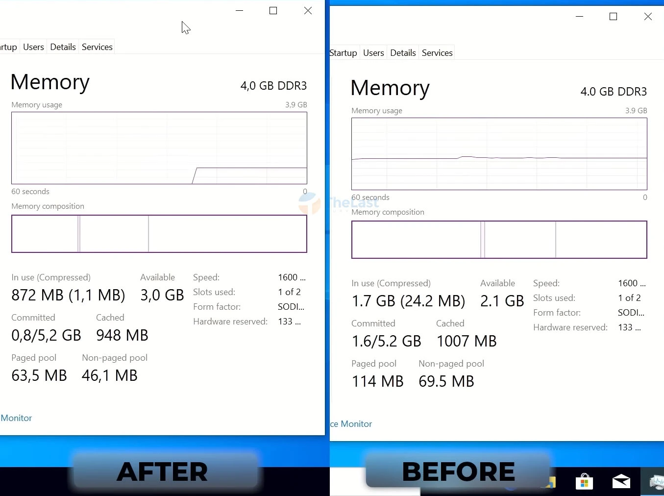 Perbandingan Ukuran Memory RAM Win 10 Lite dan Ori