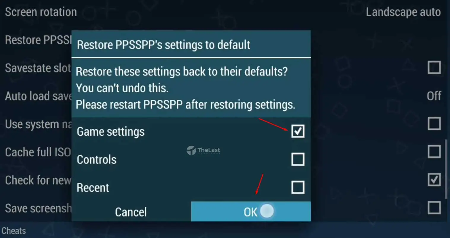 Restore Game Settings Ppsspp