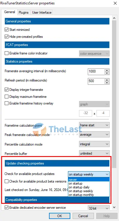 Update Checking Properties Rivatuner